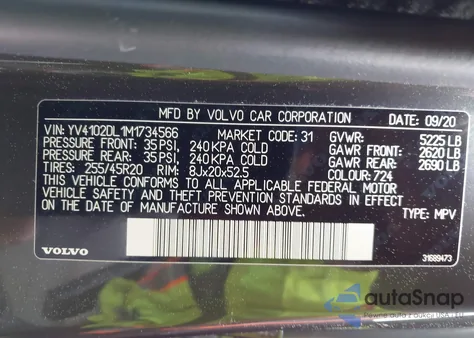 2021 Volvo Xc60 T5 Inscription из США, поврежденный, VIN YV4102DL1M1734566